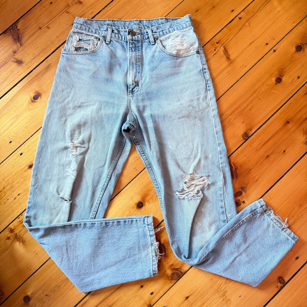 Y2K Carhartt 30x32 Light Wash Thrashed Distressed Straight Jeans Skater Grunge